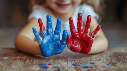 child with painted hands
