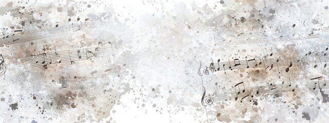 Fototapeta premium Musical staff border on light gray background with snow garlands