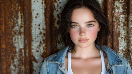 Fototapeta premium young woman with dark hair and green eyes