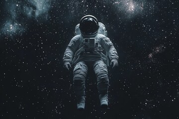 Fototapeta premium astronaut floating alone in a vast, dark universe, surrounded by twinkling stars
