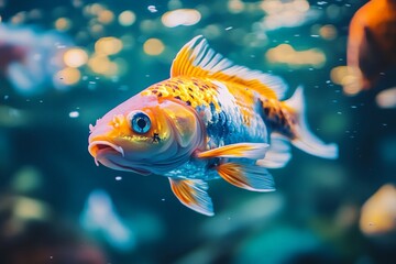 Fototapeta premium A goldfish swims in calm water