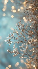 Fototapeta premium Christmas garland with bokeh lights on soft blue background