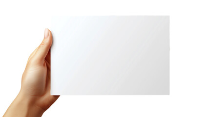Hands holding a white blank board isolated on transparent background, png file
