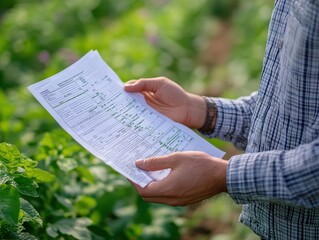 Naklejka premium A closeup of hands holding a soil nutrient analysis report, Agronomy, Detailed and scientific