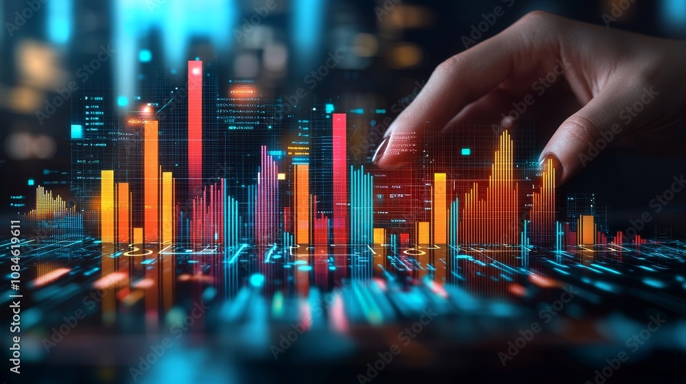Poster data analytics interaction corporate office digital visualization high-tech environment close-up vie