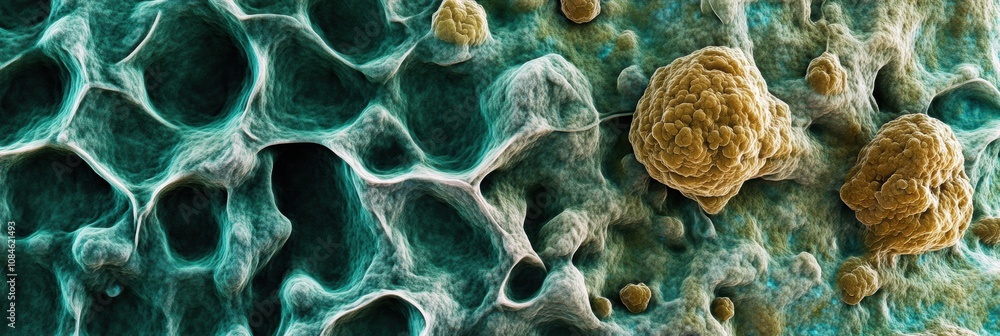 Poster this view reveals a variety of cells and intricate structures observed under a microscope, showcasin