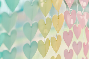 Pastel Heart Garlands with a Soft, Light Glow