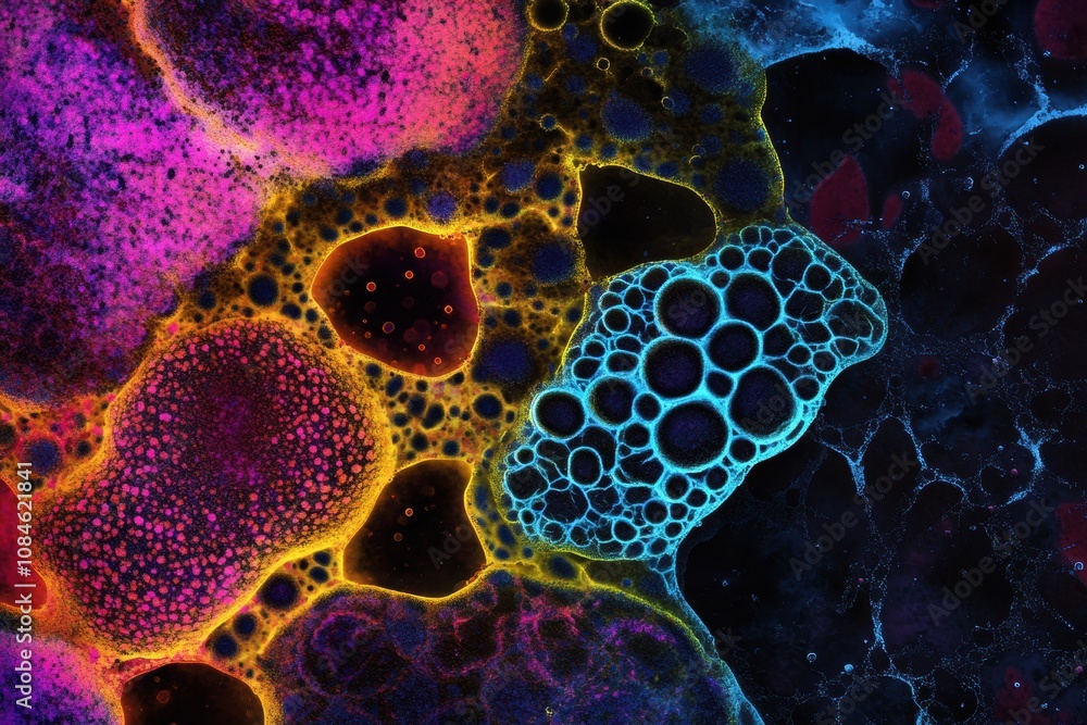 Poster this view displays intricate and colorful cell structures with various shapes, highlighting their un