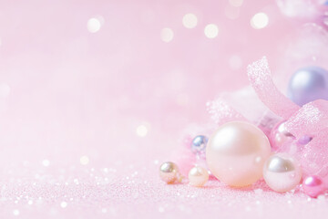 Pastel Pink Glitter Pearl Decoration Background with Copy Space