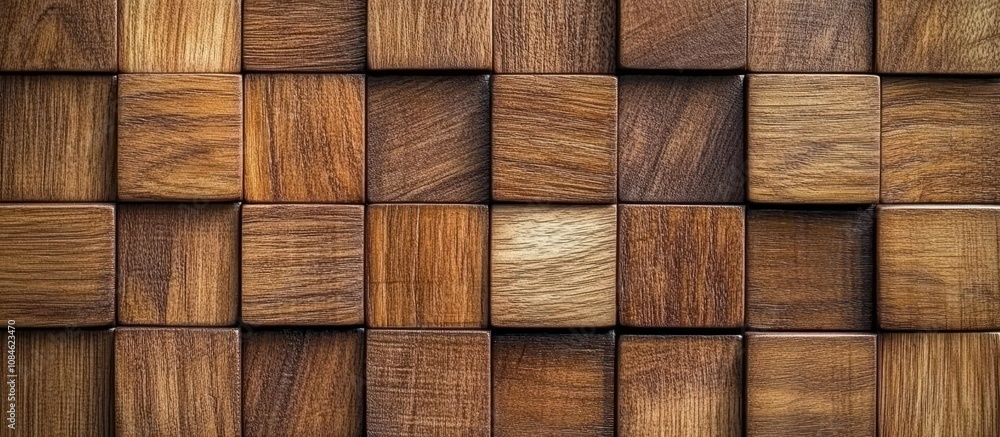 Poster a close-up of a wall made of interlocking wooden blocks