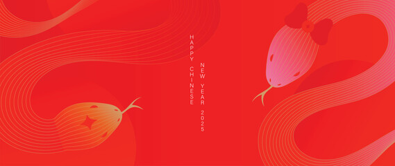 Happy Chinese new year 2025 background vector. Year of the snake design wallpaper with Chinese pattern, gold hanging lantern. Modern luxury oriental illustration for cover, banner, website, envelope.