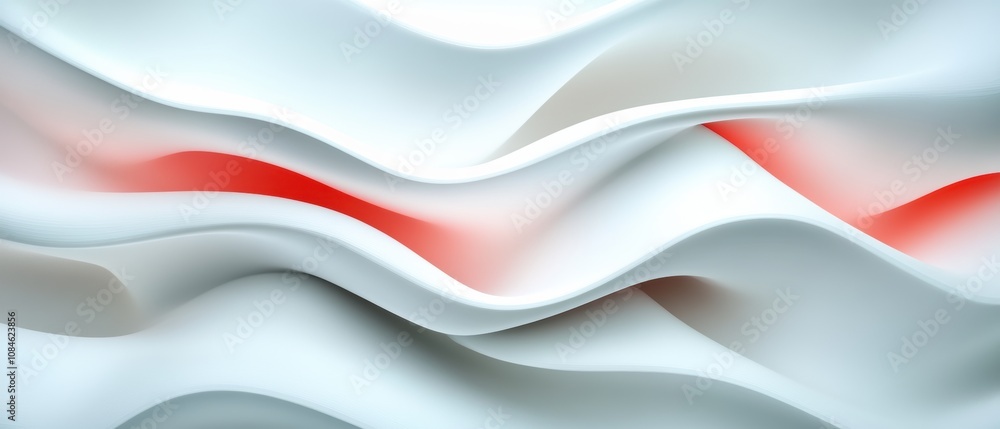 Poster white and red wavy abstract lines on light background. minimalistic fluid motion design for modern
