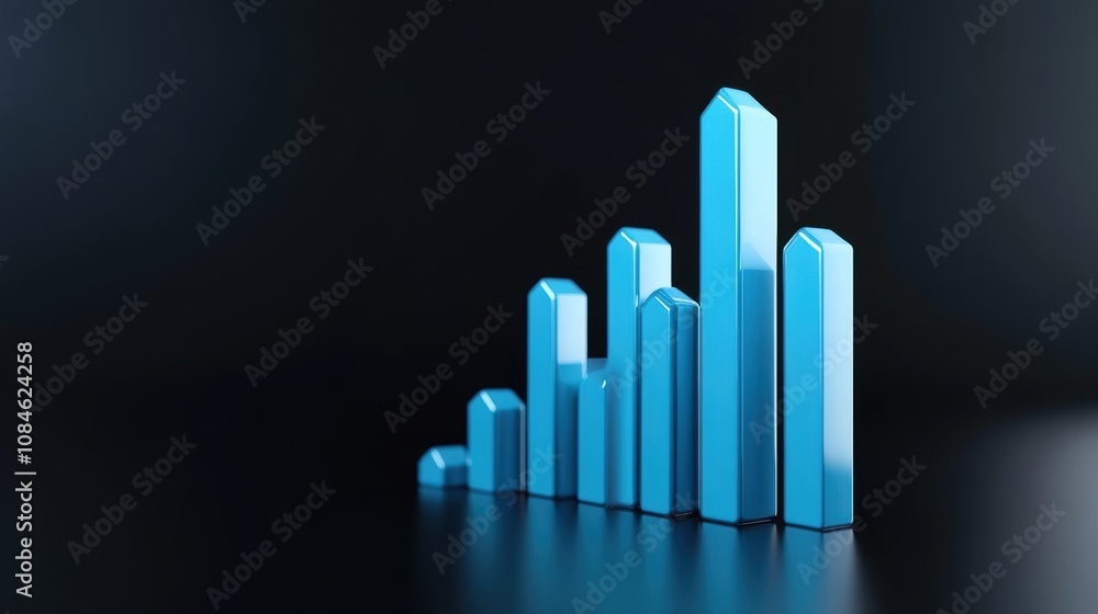 Aufkleber blue 3d bar graph on a dark gradient background. data visualization and financial growth concept.