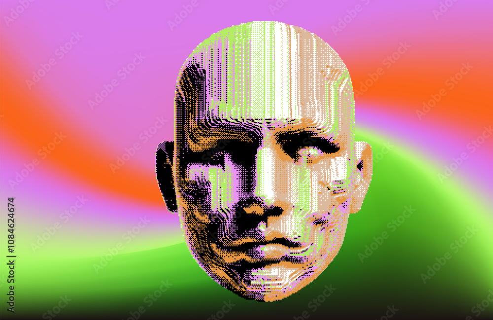 Aufkleber vibrant digital portrait in vivid color palette.vector illustration of a human face rendered with bo