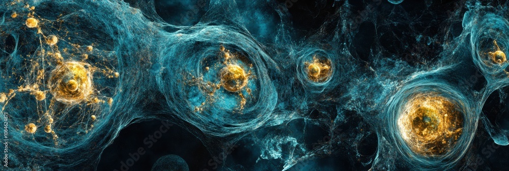 Poster exploring a colorful microscopic environment reveals stunning cellular structures with intricate det