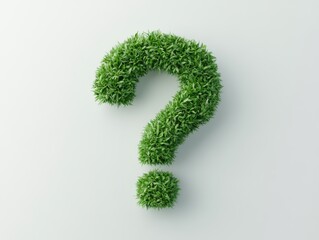 Green question mark made of grass texture isolated on light background
