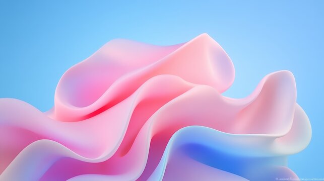 Abstract pastel fabric-like waves in pink and blue tones on a light blue background.