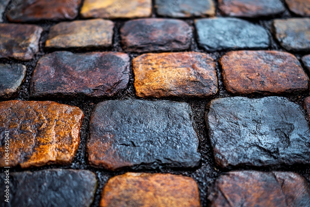 Aufkleber wet stone pavement with irregular shapes and deep colors
