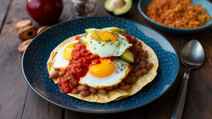 Huevos Rancheros: Fried eggs on corn tortillas, topped with spicy tomato sauce, beans, and sometimes avocado or cheese.