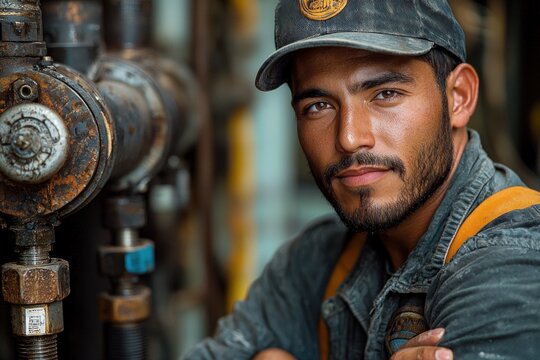 Close-up Portrait of a Construction Worker in a Blue Denim Jacket