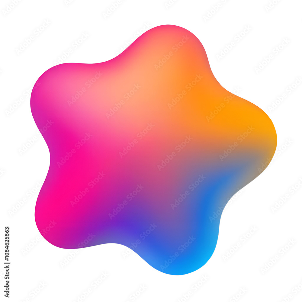 Poster abstract colorful gradient star shape with a smooth and fluid form, blending vibrant hues of pink, b