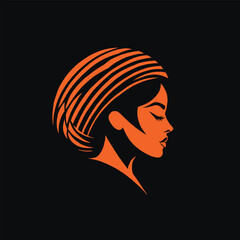Simple vector illustration of a logo for a cosmetic company, orange lines on a black background