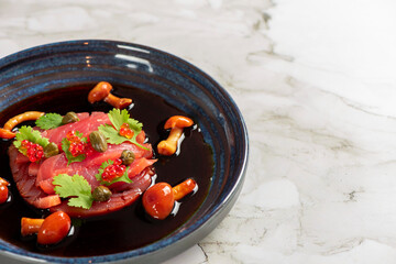 Sliced salmon sashimi, Japanese raw food delicious menu 
