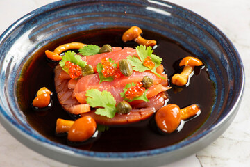 Sliced salmon sashimi, Japanese raw food delicious menu 