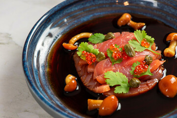 Sliced salmon sashimi, Japanese raw food delicious menu 