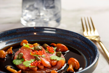 Sliced salmon sashimi, Japanese raw food delicious menu 