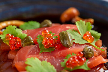 Sliced salmon sashimi, Japanese raw food delicious menu 