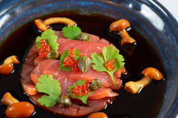 Sliced salmon sashimi, Japanese raw food delicious menu 