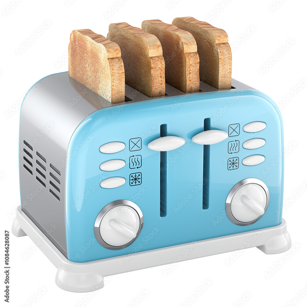Poster toaster retro design with slices of fried bread, 3d rendering isolated on transparent background
