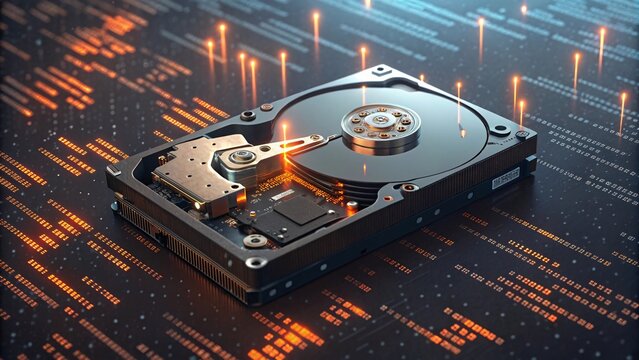 Computer Hardware Glowing Data Transfer, High-Tech Circuitry, and Dramatic Lighting in a High-Resolution Close-Up V1