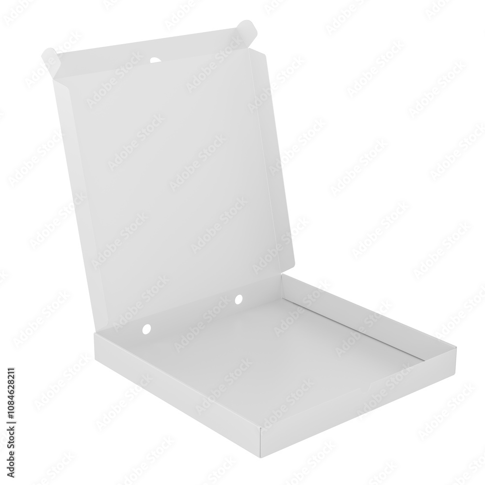 Poster empty pizza box, 3d rendering isolated on transparent background