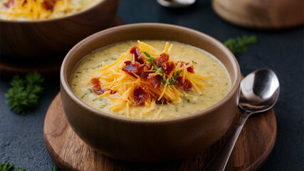 Loaded Baked Potato Soup ? Creamy loaded baked potato soup with bacon and cheese.