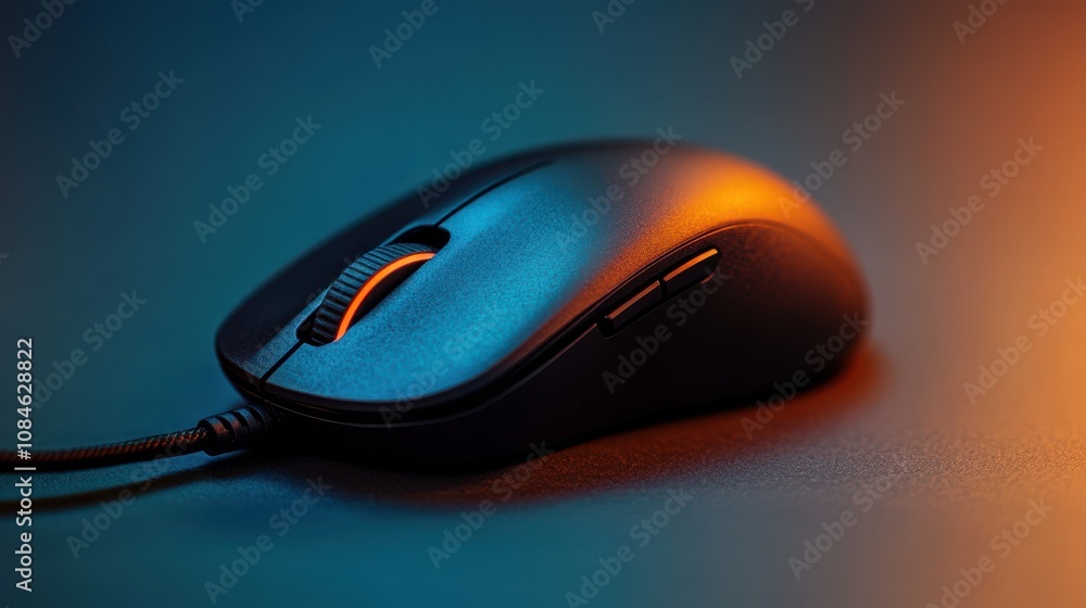 Poster a black computer mouse with a cord