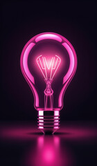 Pink holographic glowing lightbulb with copy space.