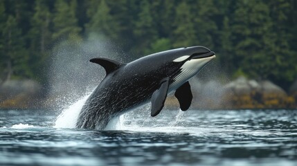 Fototapeta premium a black whale jumping in the air