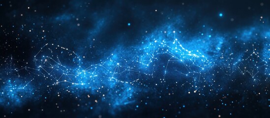 Naklejka premium Abstract cosmic background with glowing blue nebula and network of stars.