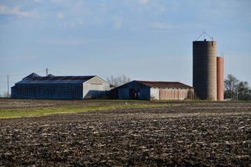 Barns and Silos in Farm Field