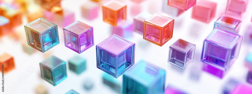 Poster holographic data cubes floating in white space
