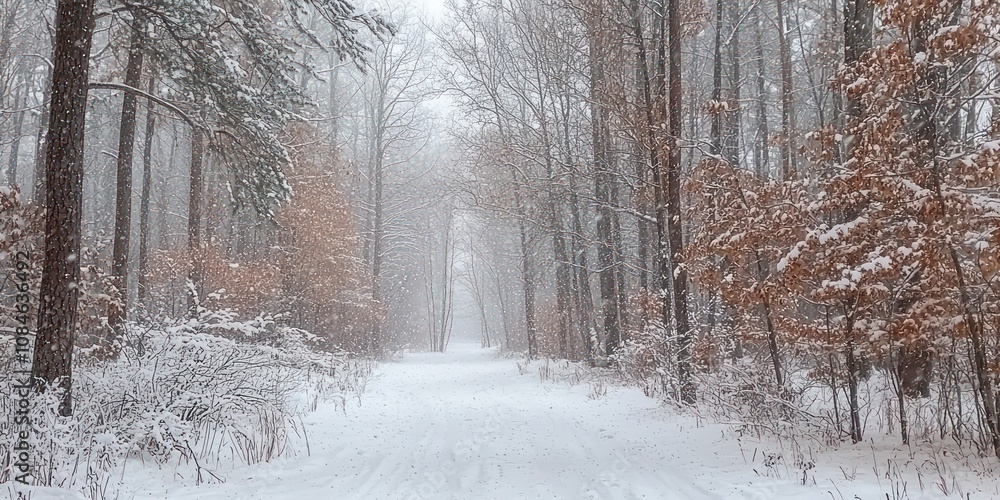 Poster Snow-Covered Path Through a Snowy Forest