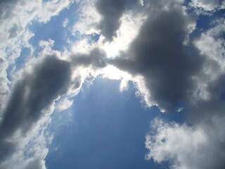 Sunny blue sky with sunlight and Stratocumulus clouds - natural background. Topics: pattern, weather, meteorology, sun energy, season, beauty of nature, air space