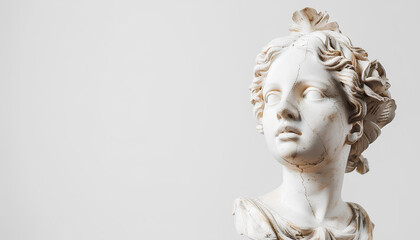 Obraz premium plaster head of an antique girl stands on a pedestal on a white background
