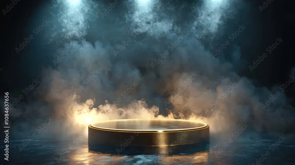 Poster Golden Circular Platform in a Mystical Foggy Setting