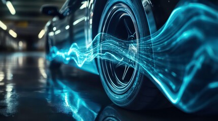 A dynamic shot of a car speakers in action, with sound waves visually represented to convey the power and clarity of the audio system.