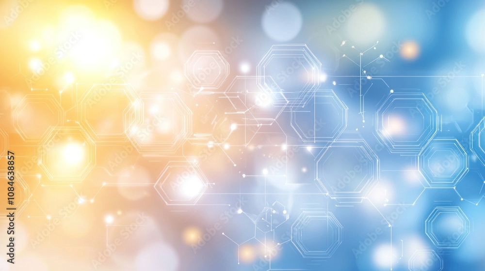 Poster abstract background with octagons, lines, and bokeh lights