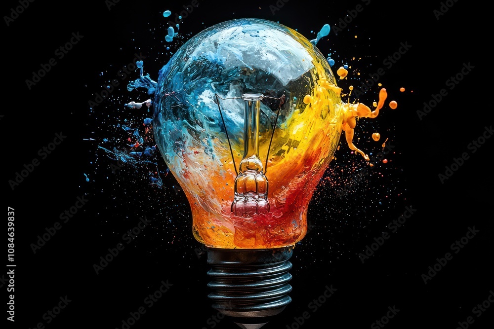 Aufkleber a light bulb exploding with colorful paint splashes