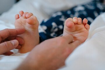 baby feet, boy feet, foot massage, dad tickles son's feet, foot tickling 